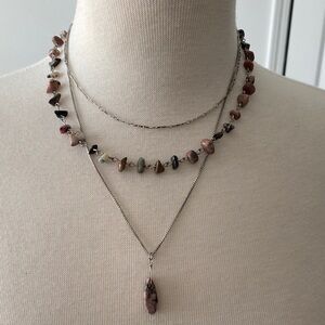 Boho Style 3 Tier Beaded Stone Pendant Necklace